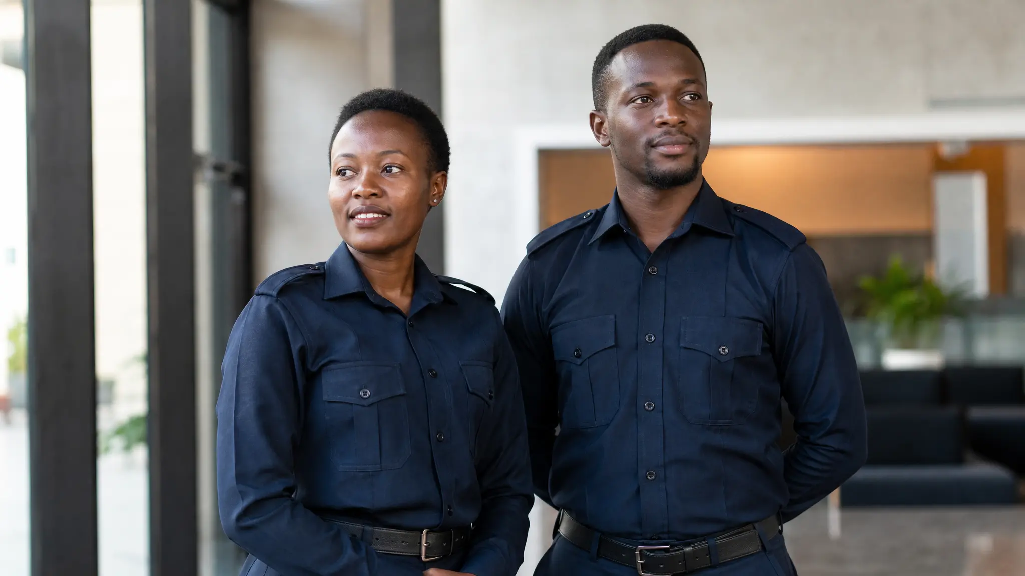 Staff wearing corporate security uniforms